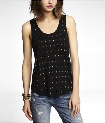 Womens Studded Front Shirttail Tank Black X Small