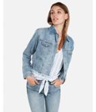 Express Womens Light Wash Destroyed Denim Trucker Jacket