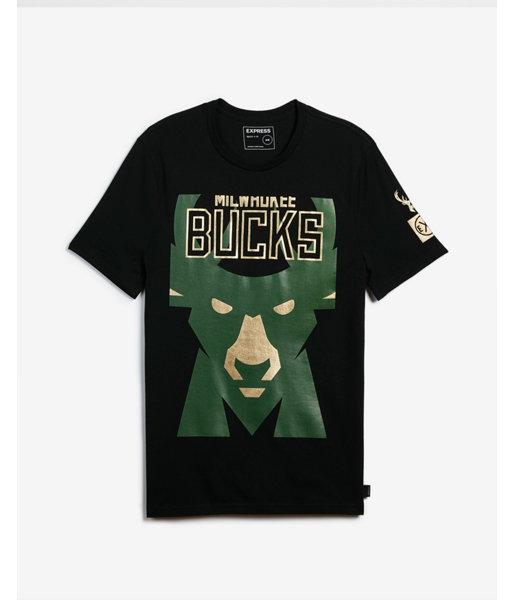 Express Mens Milwaukee Bucks Nba Crew Neck Foil Graphic Tee