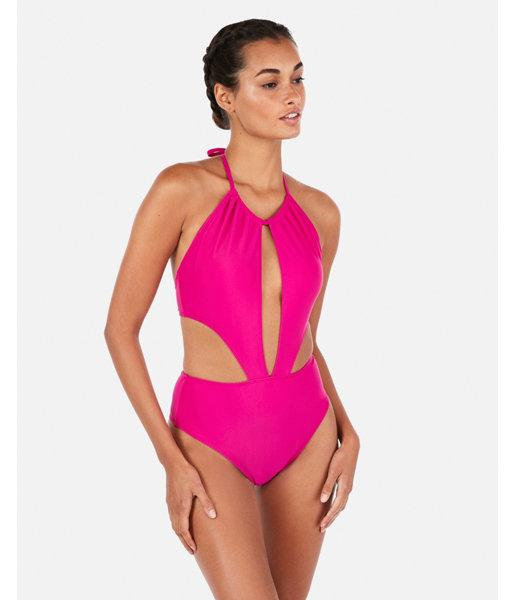 Express Womens High Neck Open Front One-piece