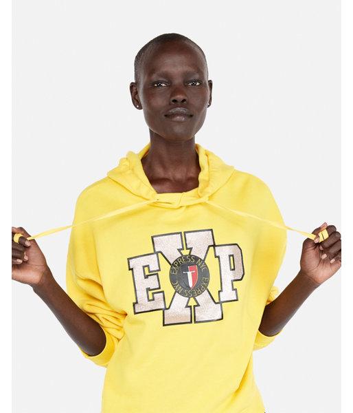 Express Womens Express One Eleven Yellow Glitter Graphic Hoodie