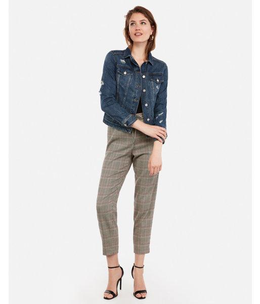 Express Womens Light Wash Ripped Denim Trucker Jacket