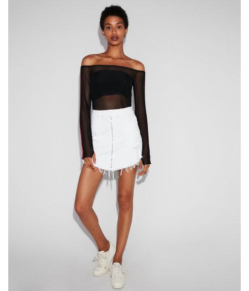 Express Womens Express One Eleven Sheer Off The Shoulder Cropped Tee