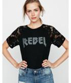 Express Womens Lace Sleeve Studded Rebel Raglan Tee