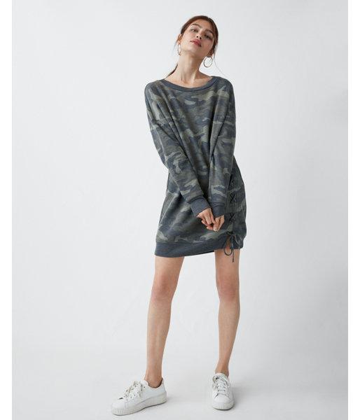 Express Womens Express One Eleven Camo Lace-up Sweatshirt Dress