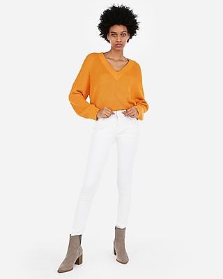 Express Womens Marled Boxy V-neck Pullover