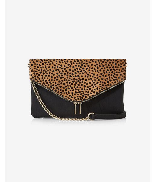 Express Womens Leopard Print Envelope Fold-over Clutch