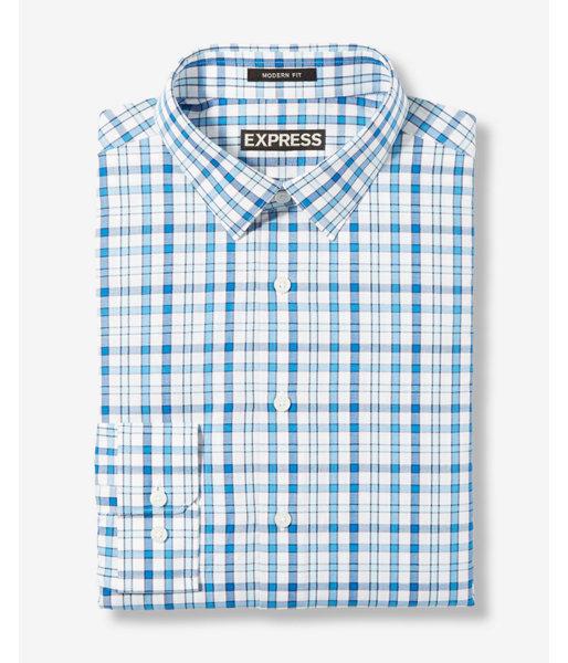 Express Mens Modern Fit Multicolor Plaid Dress