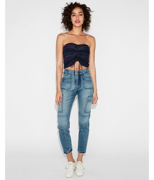 Express Womens Striped Cinched Tie Front Tube Top