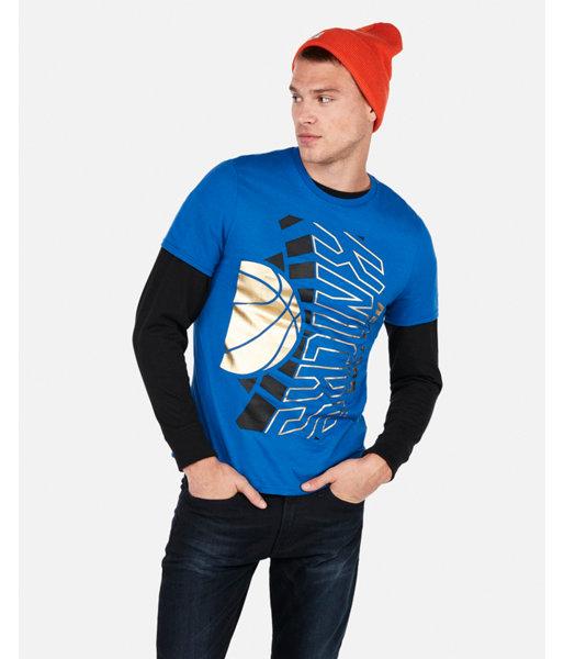 Express Mens New York Knicks Nba Crew Neck Foil Graphic Tee