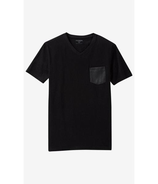 Express Men's Tees Black V-neck (minus The) Leather Pocket T-shirt