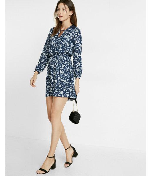 Express Womens Vine Print Lace Inset Elastic Waist Dress