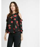 Express Womens Poppy Print Ruffled Cold Shoulder Blouse