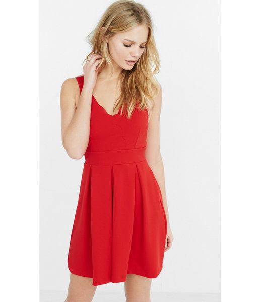 Express Women's Dresses Red Scalloped Fit And Flare Dress