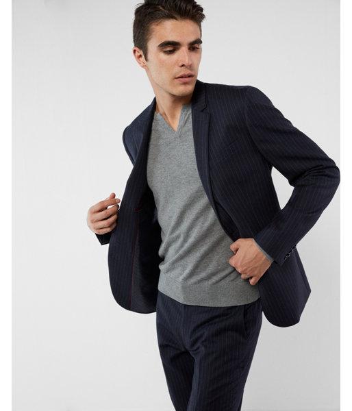 Express Mens Extra Slim Blue Stripe Wool