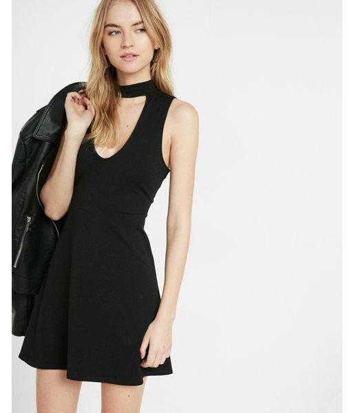Express Womens Petite Cut-out Fit And Flare Choker Dress