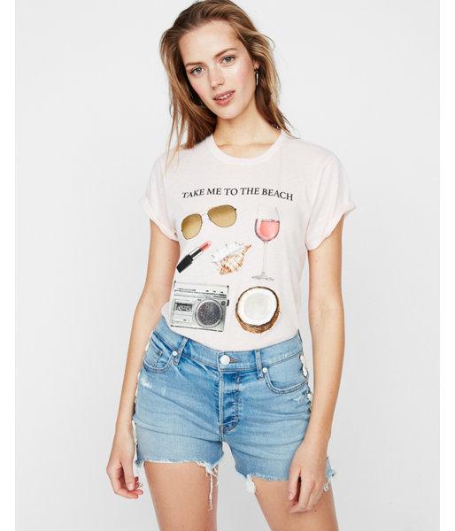 Express Womens Express Womens Express One Eleven Take Me To The Beach Graphic Boyfriend Tee