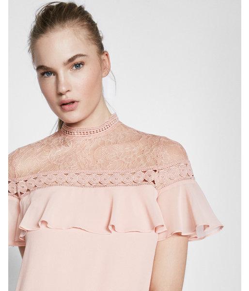 Express Lace Yoke Ruffle Short Sleeve