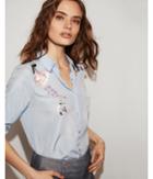 Express Womens Petite Floral Embroidered City Shirt By Express