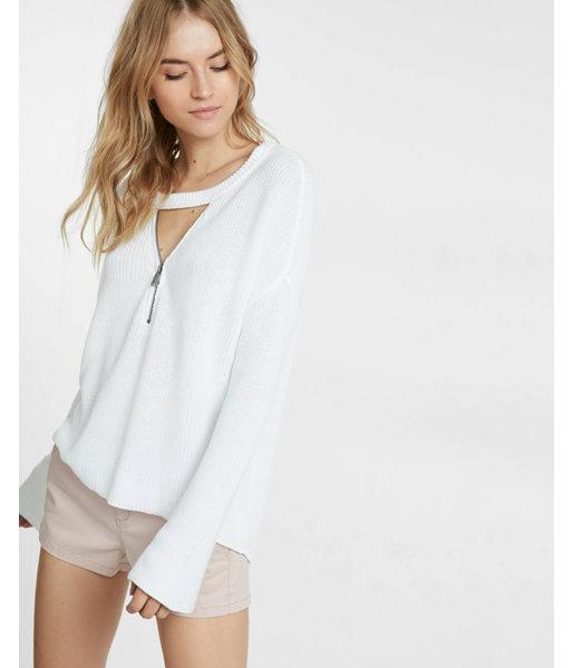 Express Womens Choker Zip V-neck Bell Sleeve Tunic