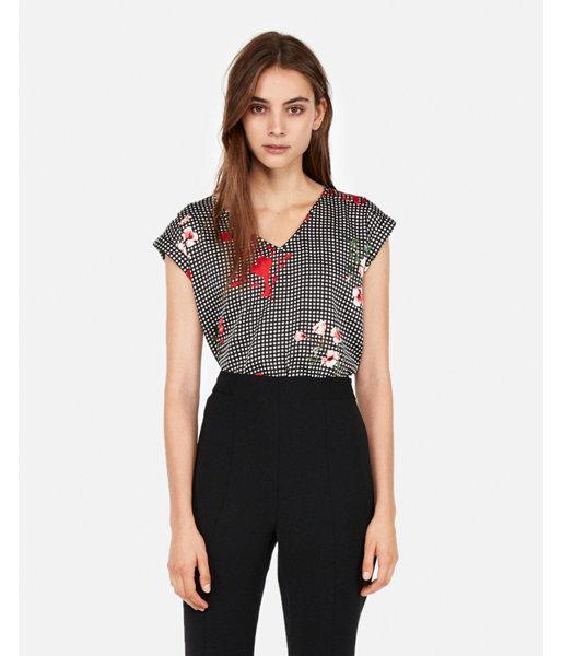 Express Womens Floral Gingham Gramercy Tee