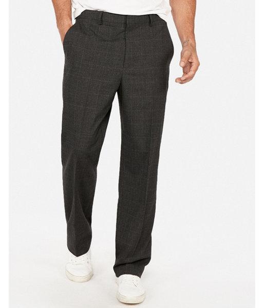 Express Mens Dark Gray Plaid Wide Leg Dress Pants