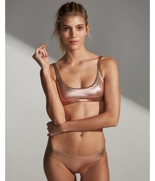 Express Womens Metallic Foil Scoop Bikini Top