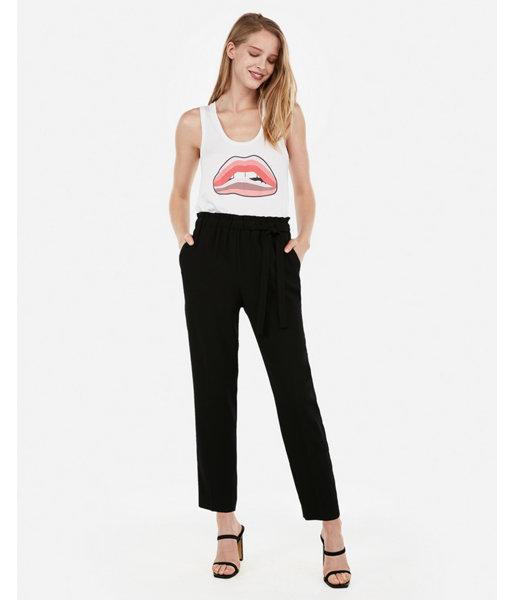 Express Womens Striped Lip Graphic Scoop Neck