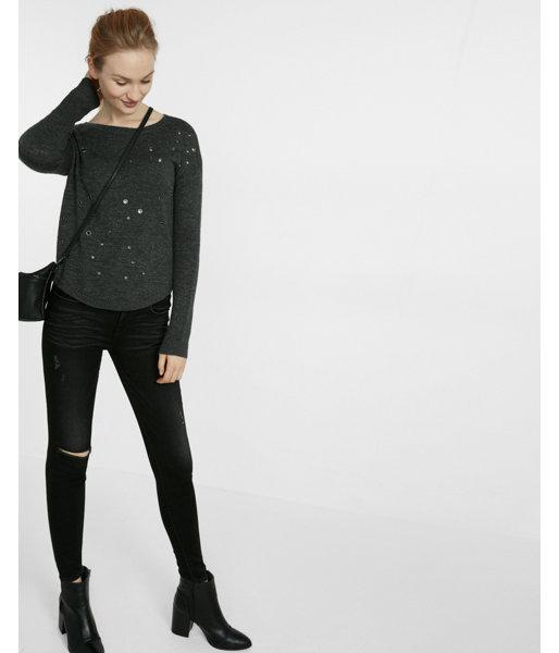 Express Womens Scattered Grommet Pullover