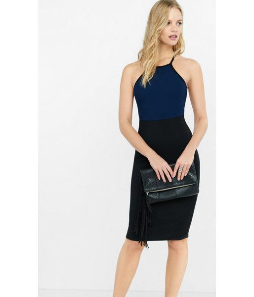 Express Women's Dresses Color Block Ribbed