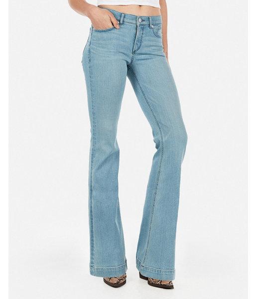 Express Womens Express Womens Mid Rise Denim Perfect Lift Light Wash Bell Flare Jeans