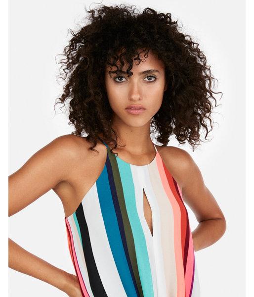 Express Womens Stripe Tie Hem High Neck Tank