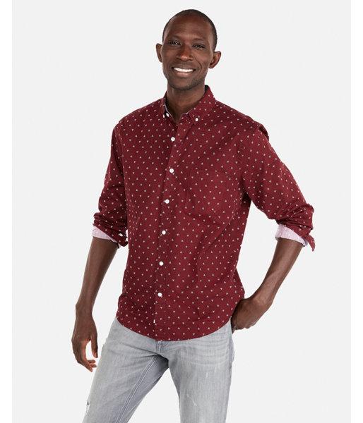 Express Mens Slim Print Soft Wash Button-down