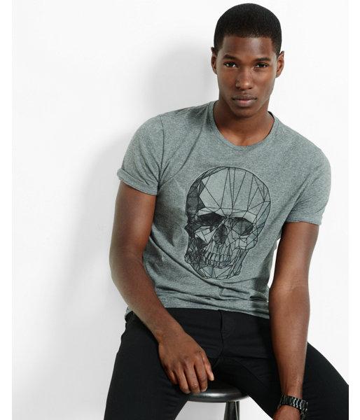 Express Mens Geo Embroidered Skull Graphic T-shirt