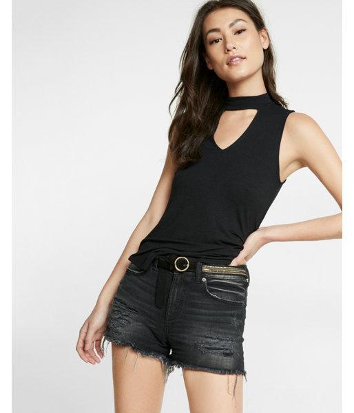 Express Womens Petite Deep V Choker Tank