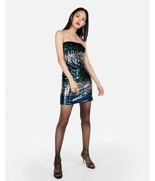 Express Womens Gradient Sequin Tube Dress