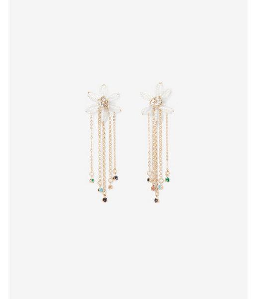 Express Womens Beaded Flower Post Back Fringe Earrings