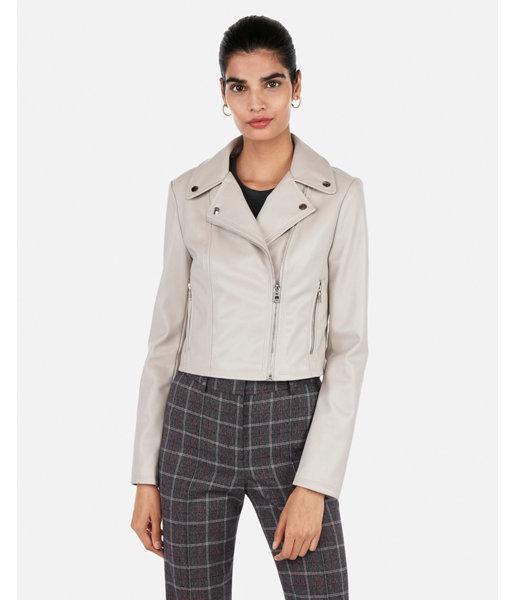 Express Womens Faux Leather Cropped Zip