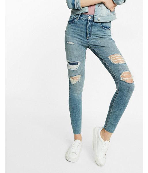Express High Waisted Destroyed Ankle Jean