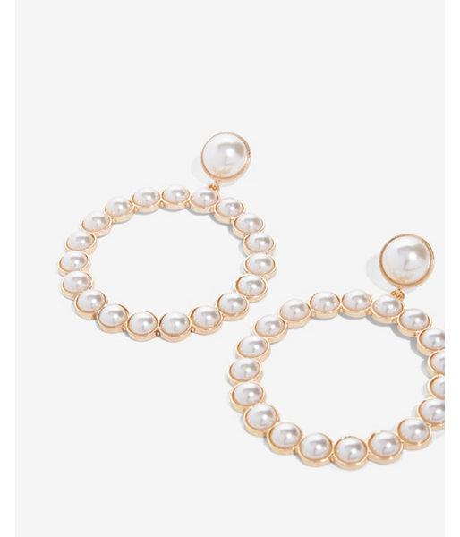 Express Womens Pearl Circle Drop Earrings