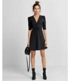 Express Womens Deep V-neck Ruffle Hem Fit And Flare Dress