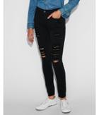 Express Womens Black Mid Rise Ripped Stretch Jean