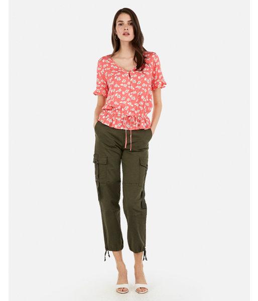 Express Womens Floral Cinched Waist Peplum Top