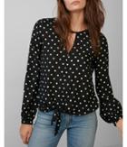 Express Womens Petite Polka Dot Tie Front Cut-out Blouse