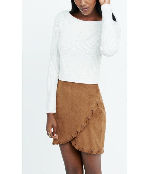 Express Women's Skirts Faux Suede Laced Hem Wrap