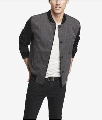 Express Mens Mixed Fabric Baseball Jacket Gray