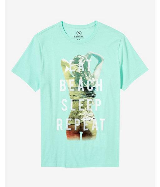 Express Mens Mint Eat Beach Sleep Repeat Graphic T-shirt