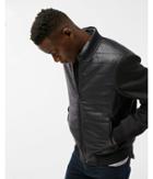 Express Mens (minus The) Leather Contrast Sleeve Puffer Jacket