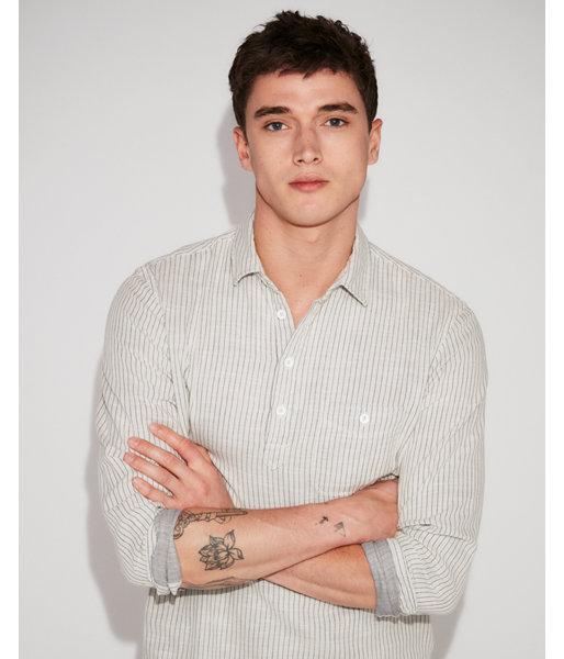 Express Mens Slim Stripe Long Sleeve Popover