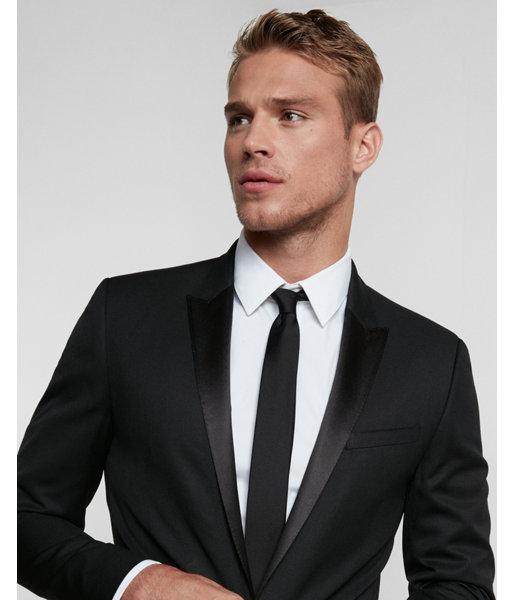 Express Skinny Innovator Black Wool Blend Twill Tuxedo Jacket